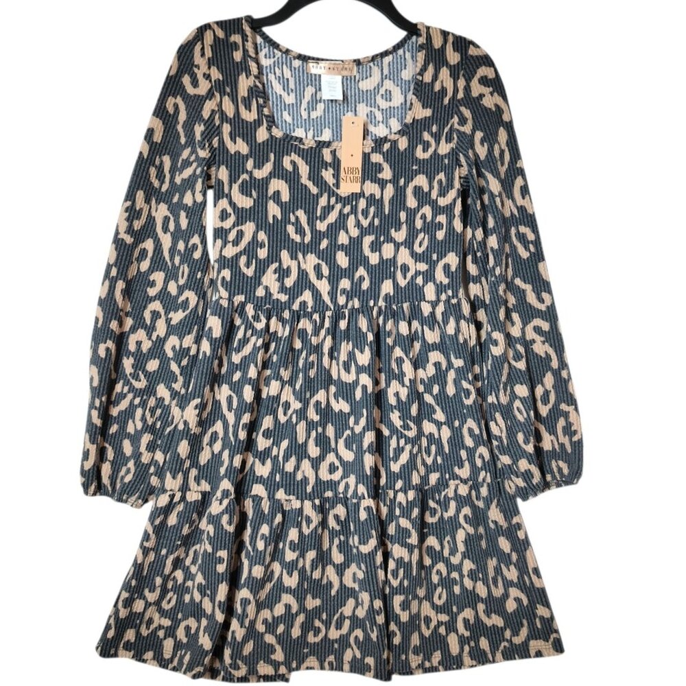 Abby Starr Animal Print Long Sleeve Tiered Ribbed  Dress Size Juniors Small